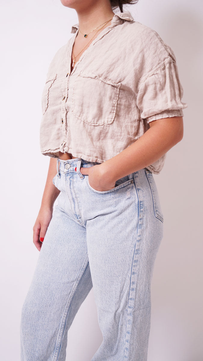 LINEN CROPPED TOP SIZE M