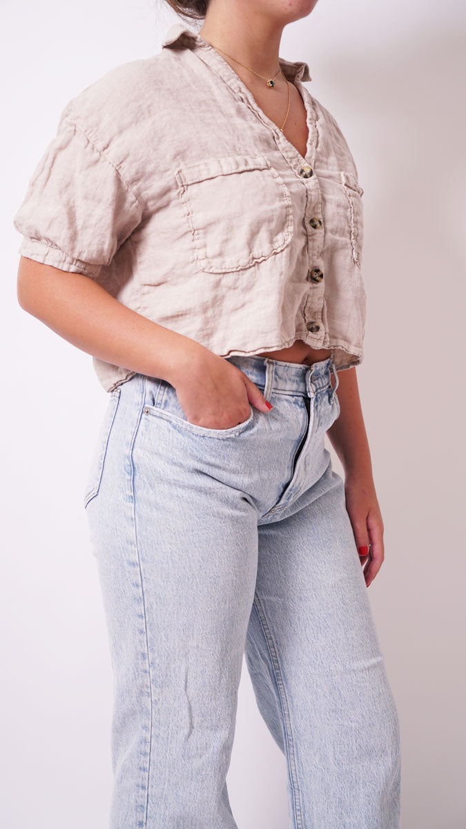 LINEN CROPPED TOP SIZE M